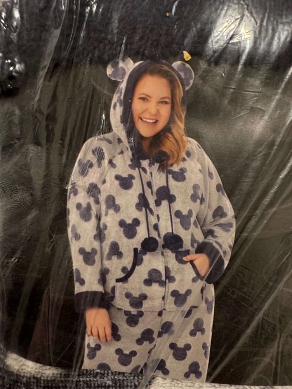 Disney Gray and Navy Mickey Mouse Plush Hooded Pajama Set - Picture 1 of 4
